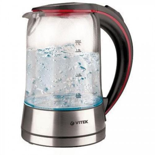 Чайник электрический Vitek VT-7009, 1,7 л, 2200Вт, черный с прозрачным корпусом (стекло)