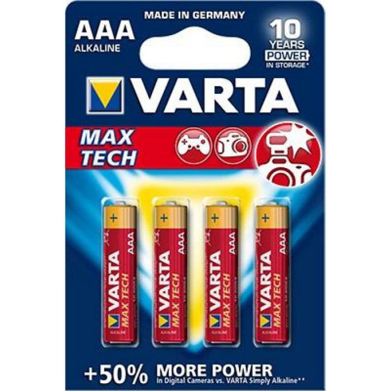 Батарейки Varta Max Tech Micro, AAA/LR3, 4 шт/уп