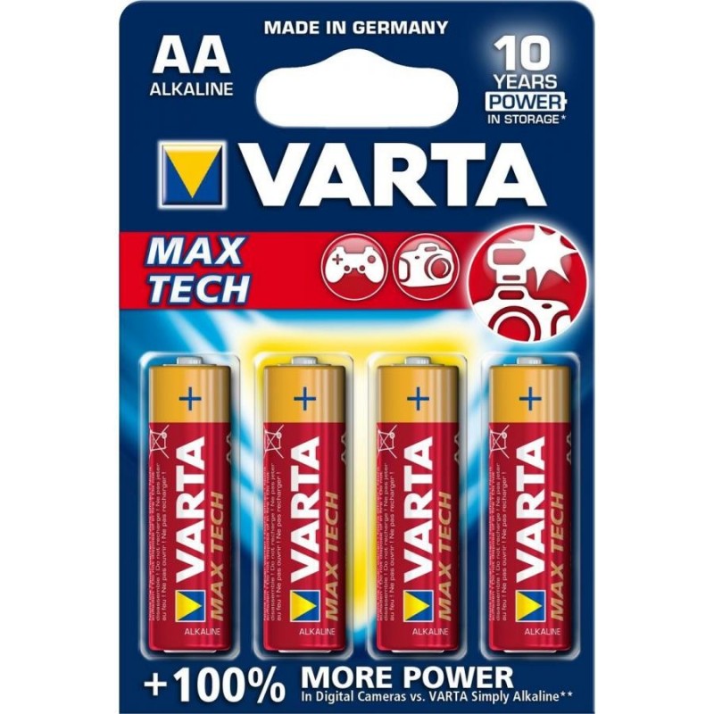 Батарейки Varta Max Tech Mignon, AA/LR6, 4 шт/уп