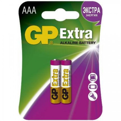 Батарейки GP Extra Alkaline, AAA/LR03, 2 шт/уп