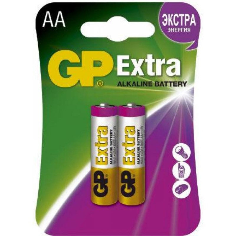 Батарейки GP Extra Alkaline, AA/LR6, 2 шт/уп