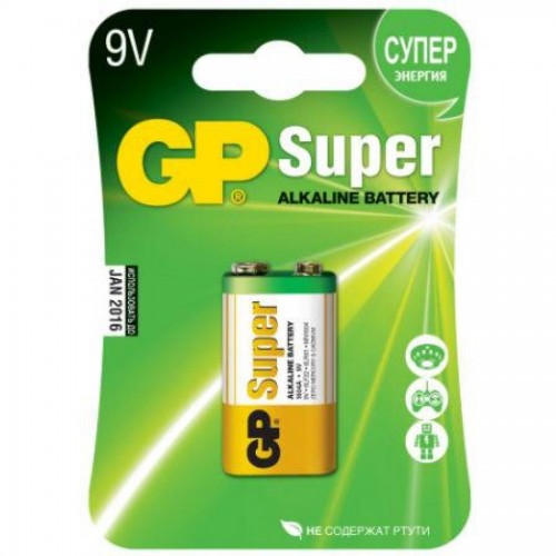Батарейки GP Super Alkaline 1604A, 9V, 1 шт/уп