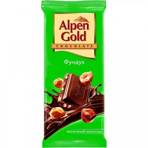 Плиточный шоколад Alpen Gold, молочный с дробленым фундуком, 90 гр