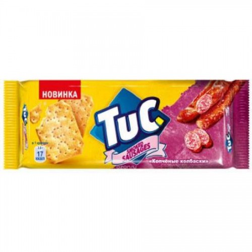 Крекер соленый TUC SMOKED SAUSAGES со вкусом копченые колбаски, 100 гр