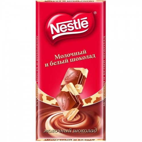 Плиточный шоколад Nestle, молочный и белый, 90 гр