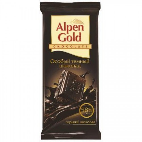Плиточный шоколад Alpen Gold, темный, 90 гр