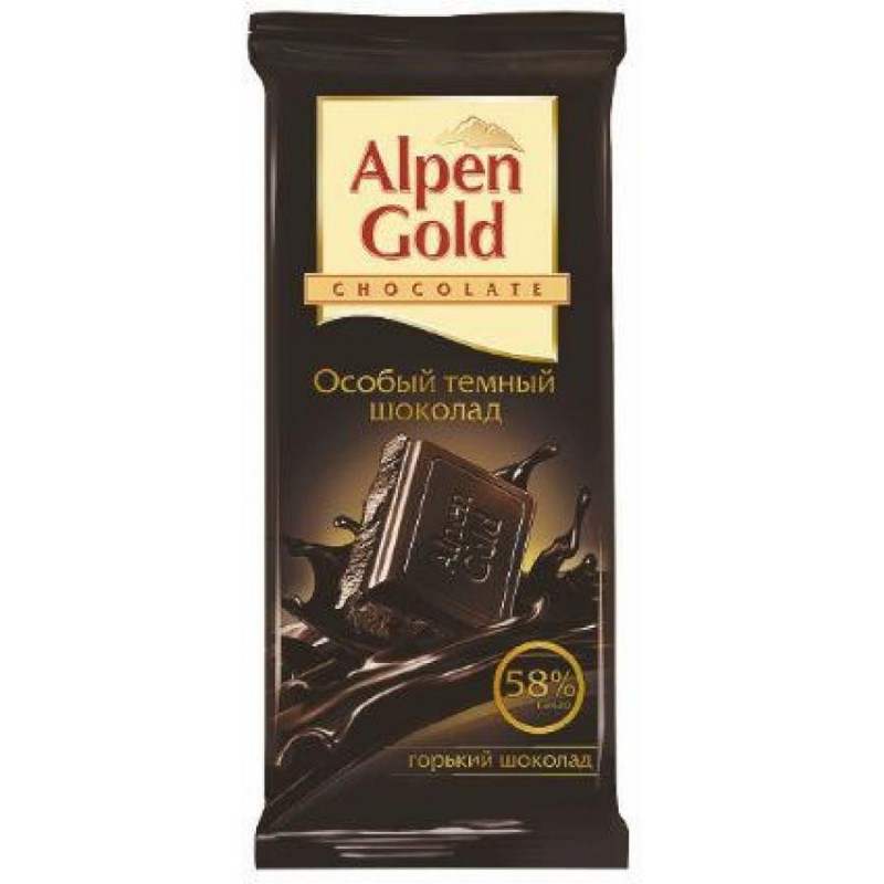 Плиточный шоколад Alpen Gold, темный, 90 гр