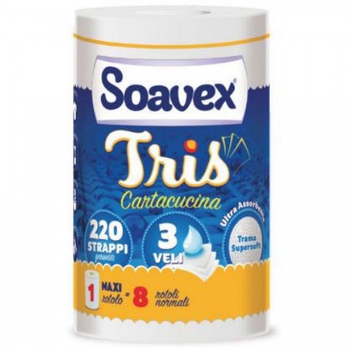 Бумажные полотенца Soavex TRIS , 3слоя, 23,2*16, 50м, белые, 1 рул/упак