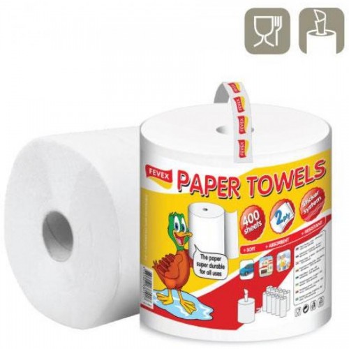 Бумажные полотенца, белые, Утенок, 100м,1 рул./упак., 400 л. арт. PP-RI8S400 (Paper Divipac)