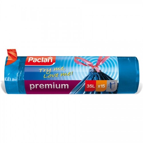 Мешки для мусора Paclan Premium 35л., 15шт/уп с тесьмой, высокопрочные, синий