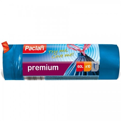 Мешки для мусора Paclan Premium 60л., 10шт/уп с тесьмой, высокопрочные, синий