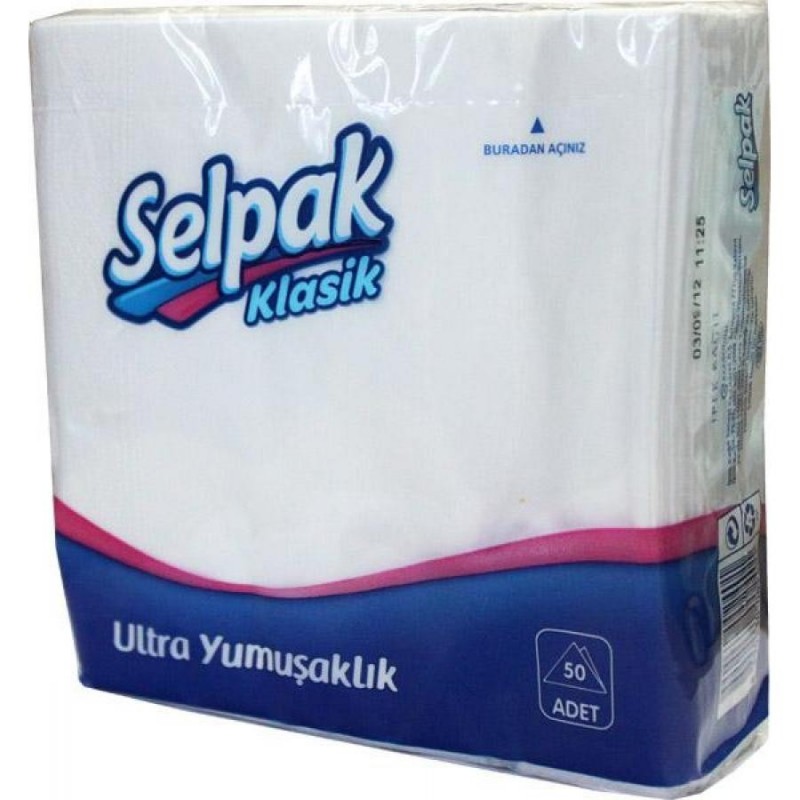 Салфетки бумажные "Selpak Classik" 30х30 см, 50 штук/упак., белый