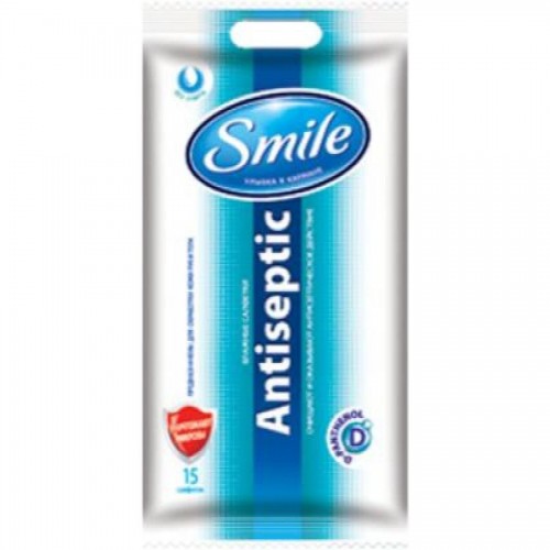 Салфетки влажные Smile Antibacterial, с Д-пантенолом, 15 шт/уп