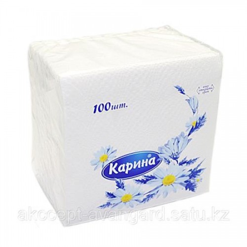 Салфетки бумажные "Карина", 100 штук/упак., белый