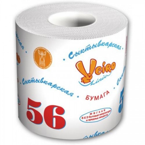 Бумага туалетная Veiro Сыктывкарская "56 Метров", 1-слойная, белая