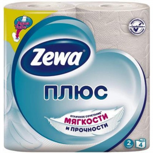 Бумага туалетная Zewa Плюс, 4 шт/уп, 2 сл., белая