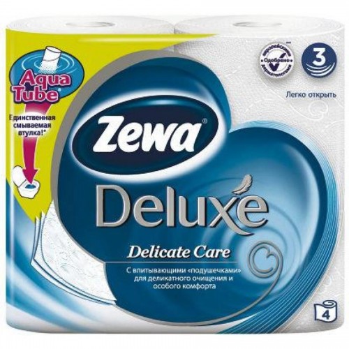 Бумага туалетная Zewa Deluxe, 4 шт/уп., 3 сл., белая