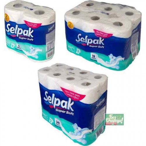 Бумага туалетная Selpak, 3-х слойная, 12 рул/упак, белая