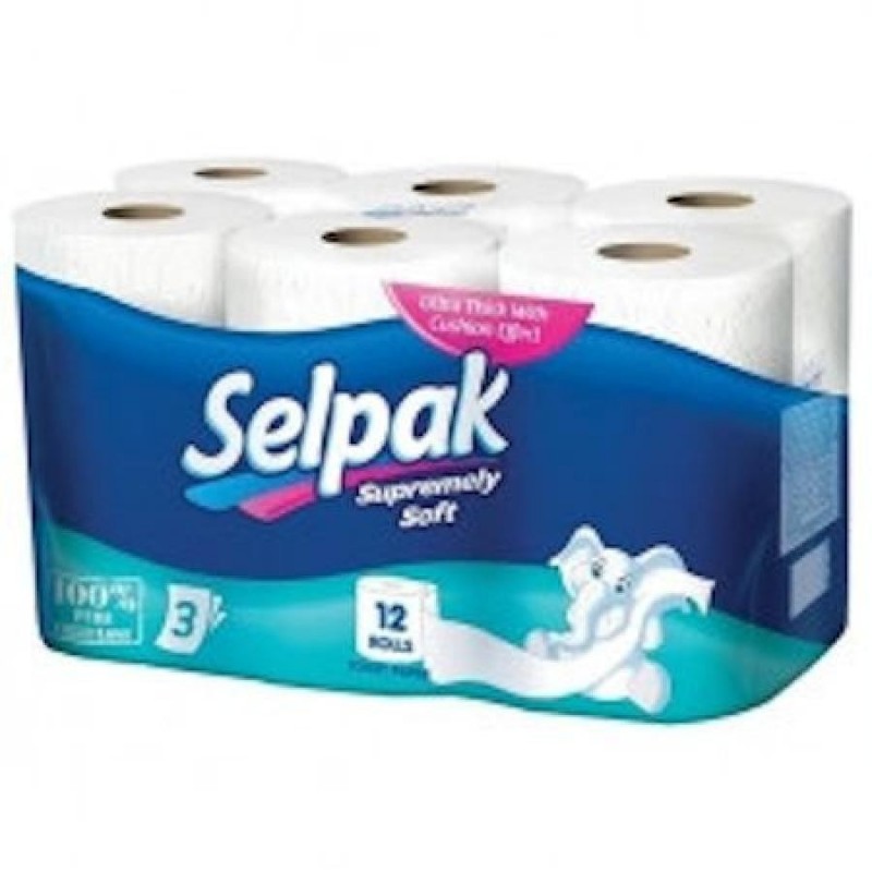 Бумага туалетная Selpak, 3-х слойная, 4х12 рул/кор, белая