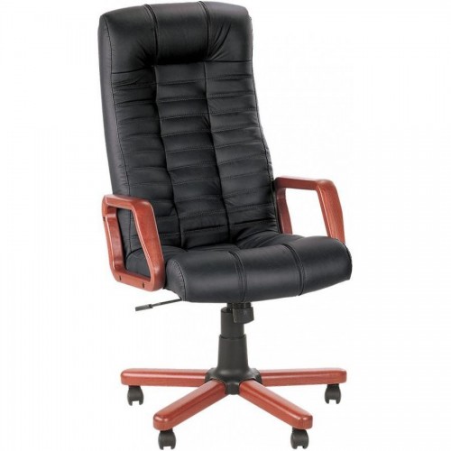 Кресло для руководителя ATLANT extra SP-A кожа, деревянные подлокотники, дерев. крестовина, черный