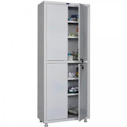 Шкаф металлический медицинский Hilfe 1670/SS, 1655х700х320 мм, 4 полки, метал. двери, 32 кг, белый
