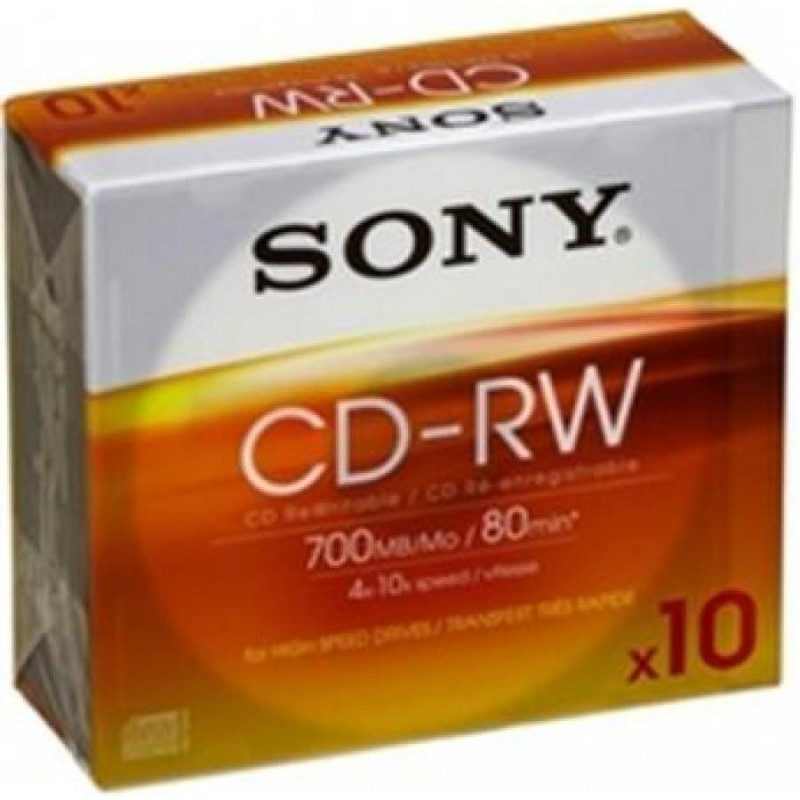 Диски перезаписываемые CD-RW Sony, 700Mb, 4х-10х, Slim