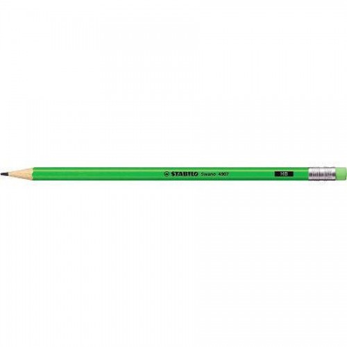 Карандаш простой Stabilo Swano Neon, HB, с ластиком, наточенный, ярко-зеленый корпус (4907/HB-33)