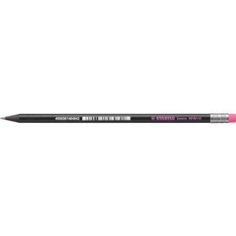 Карандаш простой Stabilo Black Neon, HB, с розовым ластиком, наточенный, черный корпус (4918/HB-56)