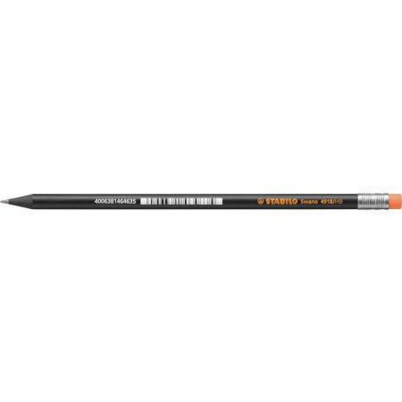 Карандаш простой Stabilo Black Neon, HB, с оранжев. ластиком, наточенный, черный корпус (4918/HB-54)