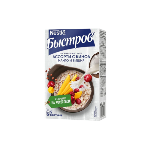 Каша Nestle Быстров овсяная ассорти с киноа, манго и вишни, 5 пакетов, 175 г, коробка