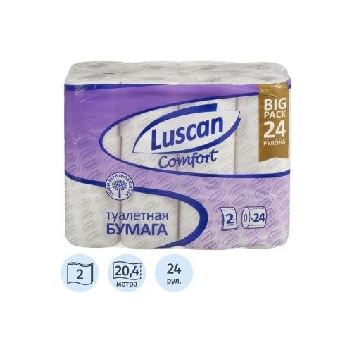 Туалетная бумага 2сл, 20,4м, 24 рулона, Luscan Comfort