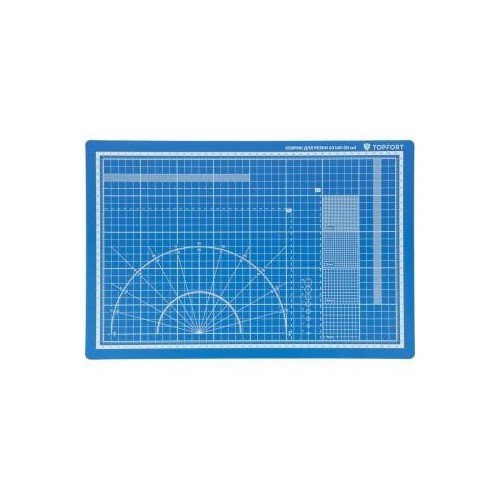 Коврик для резки А3 (45х30см), 5ти-слойный, 2х-сторонний, синий, TOPFORT